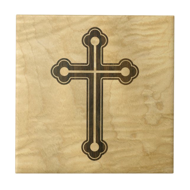 Santorini Christian Cross Wooden Maple Rosewood Fliese (Vorderseite)