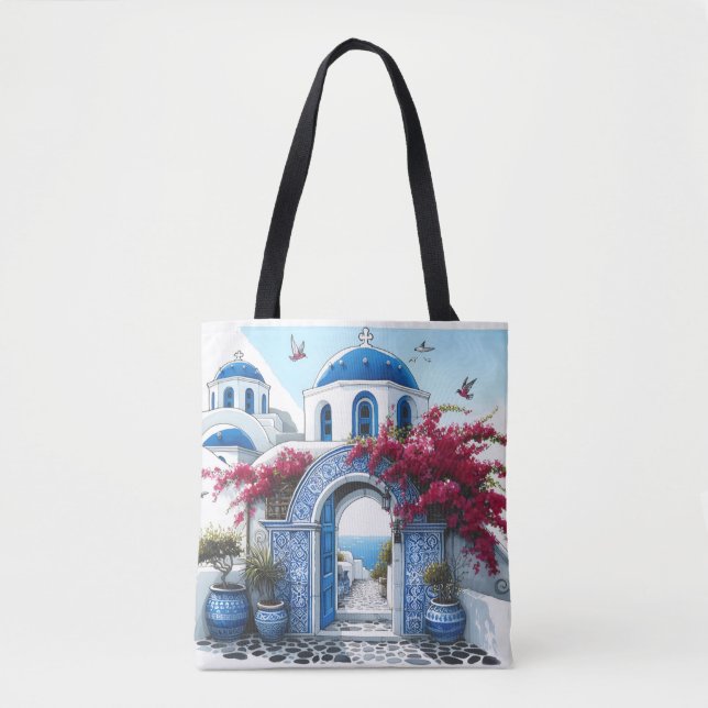 Santorini Church Blue Wedding Anniversary Custom Tasche (Vorderseite)