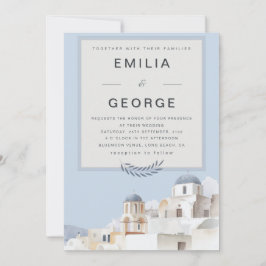 Santorini Destination Wedding | Blue & White  Einladung