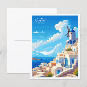 Santorini England Vintage-Reiseillustration Postkarte