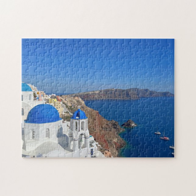 Santorini Greece Blue Domed Church Foto (Horizontal)