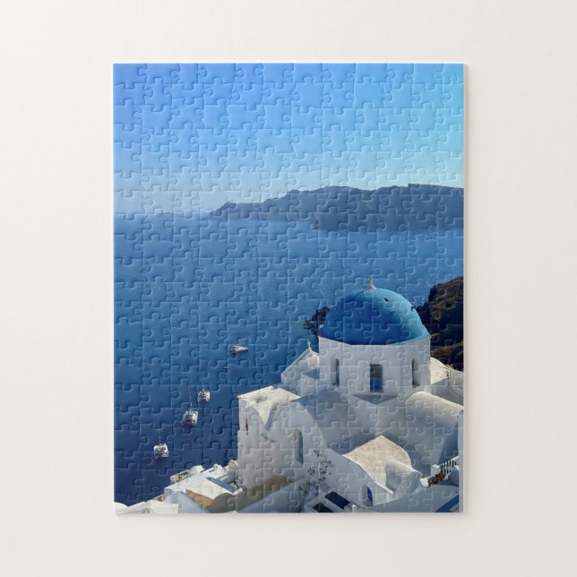Santorini Greece Blue Domed Church Foto (Vertikal)