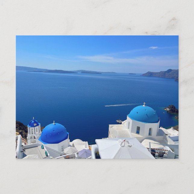 Santorini Greece Blue Domed Church Foto Postkarte (Vorderseite)