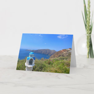 Santorini Greece Blue Domed Church Karte