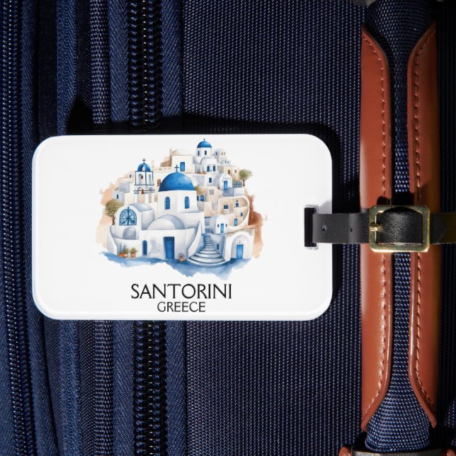 Santorini Greece Blue Roof Gebäude Architecture Gepäckanhänger (Vorderseite Insitu 4)