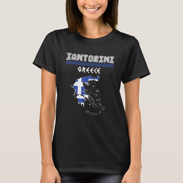 Santorini Greece Flag And Map   Santorini T-Shirt (Vorderseite)