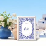 Santorini Greece Ornate Decorative Floral Frame Tischnummer<br><div class="desc">Transport yourself to Greece with our dreamy Greece-inspired destination wedding table number. Inspired by the mesmerizing beauty of Greece, and enchanting architecture. From the mesmerizing blues of the Aegean, our wedding design is inspired by the magical palette of Greece. The design features our original hand-drawn ornate floral frame design to...</div>