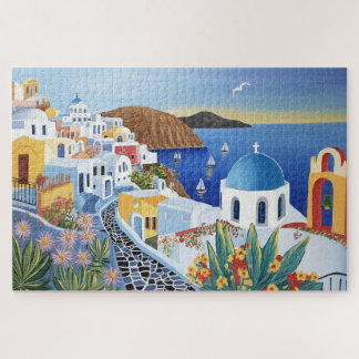 Santorini Greece Vibrant Watercolor Painting