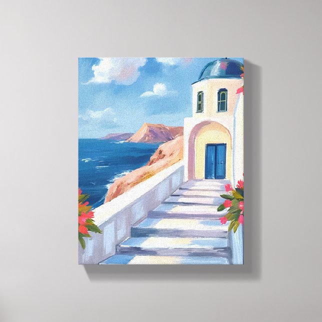 Santorini Greece Watercolor Travel Leinwanddruck (Vorderseite)