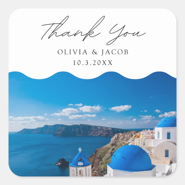 Santorini Greece Wedding Destination Vielen Dank Quadratischer Aufkleber (Vorderseite)