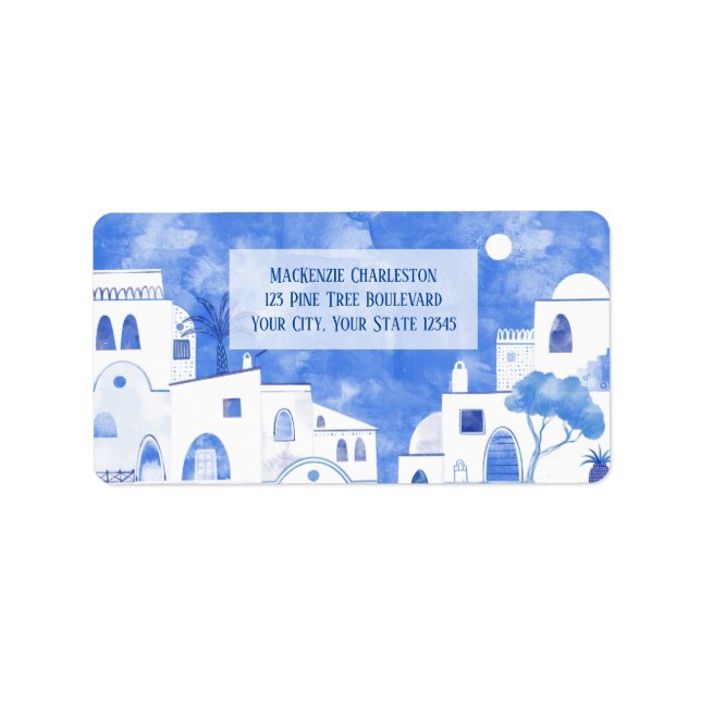 Santorini Griechenland Aquarelladresse Adressaufkleber (Vorne)