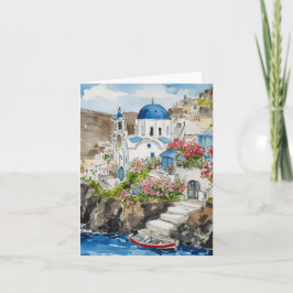 Santorini Griechenland Aquarellböden Karte