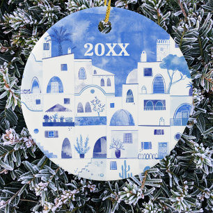Santorini Griechenland Aquarellfarben Datum Mittel Keramik Ornament