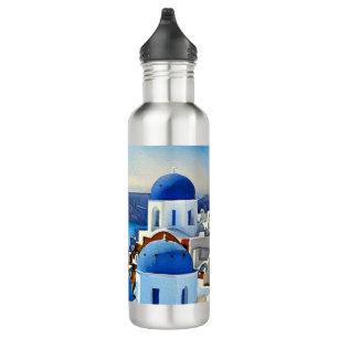 Santorini Griechenland Aquarellmalerei Edelstahlflasche