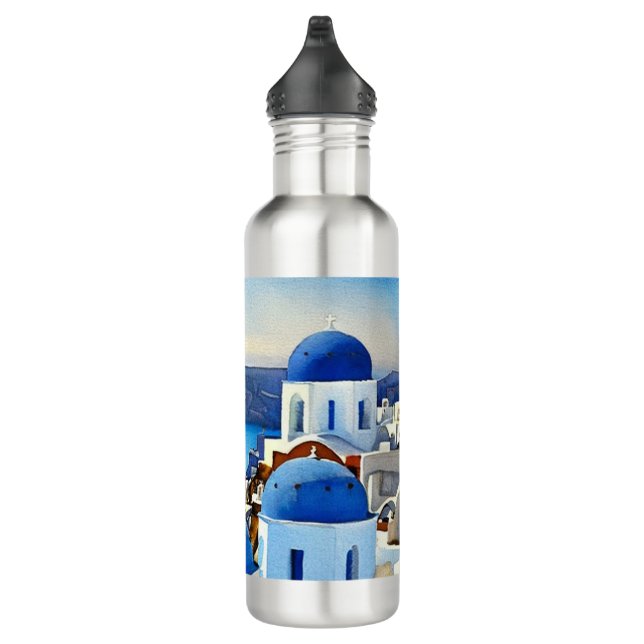 Santorini Griechenland Aquarellmalerei Edelstahlflasche (Rechts)