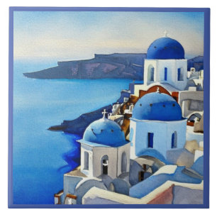 Santorini Griechenland Aquarellmalerei Fliese