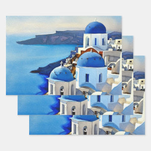 Santorini Griechenland Aquarellmalerei Geschenkpapier Set
