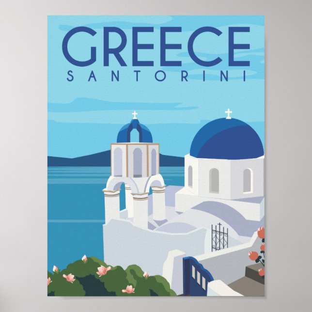 Santorini Griechenland Berühmter Reiseort Illustra Poster (Vorne)