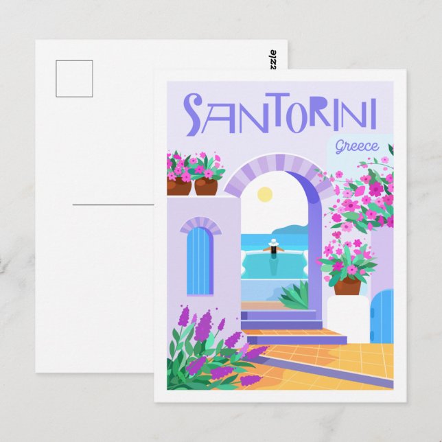 Santorini Griechenland Berühmter Reiseort Illustra Postkarte (Vorne/Hinten)