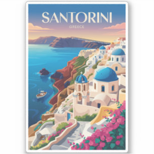 Santorini Griechenland Blaue Kuppel Reise Kunst Vi Aufkleber