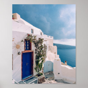 Santorini Griechenland - Blaue Tür beim Santorini- Poster