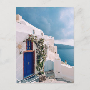 Santorini Griechenland - Blaue Tür beim Santorini- Postkarte