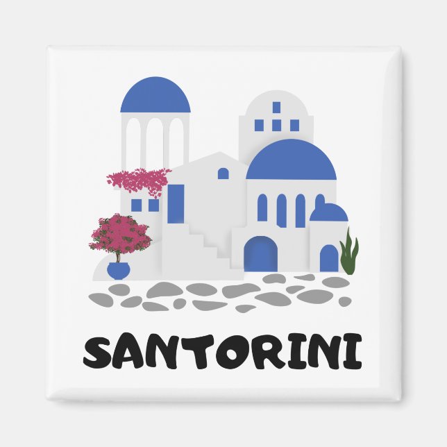 Santorini Griechenland Blauer Dach Magnet (Vorne)