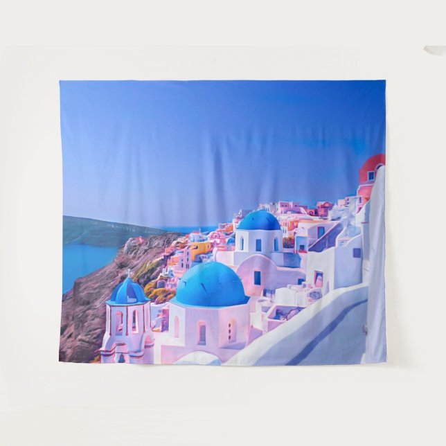 Santorini Griechenland Blue Island Foto Stand Hint Wandteppich (Vorderseite (Horizontal))