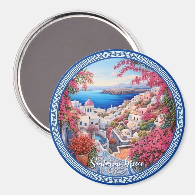 Santorini Griechenland Bougainvillea Malerreisen Magnet (Vorderseite/Rückseite)