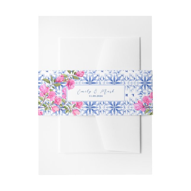 Santorini Griechenland Hochzeit Blau-Weiß Einladungsbanderole (Vorderseite Beispiel)