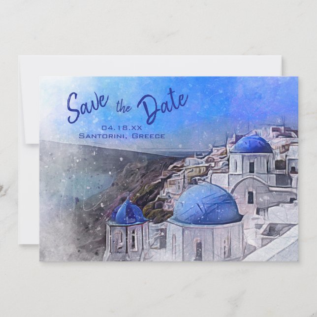Santorini Griechenland Hochzeit in Urlaubsort Save The Date (Vorderseite)