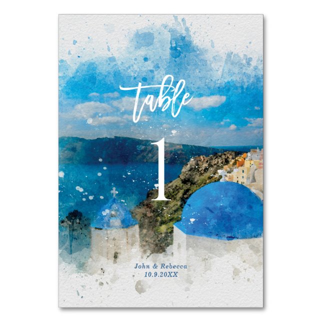 Santorini, Griechenland Hochzeitkarte für Tischnum Tischnummer (Vorderseite)