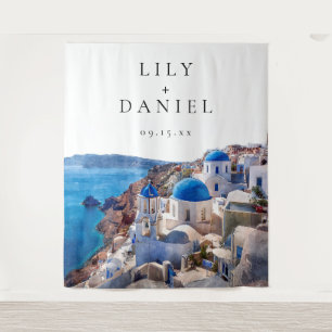 Santorini Griechenland Hochzeitsfoto Hintergrund Wandteppich