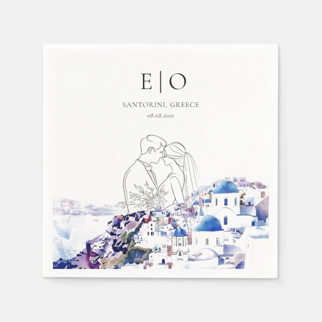 Santorini Griechenland Hochzeitsommer Serviette (Vorderseite)