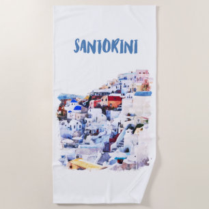 Santorini Griechenland Illustration Wasserfarbe Strandtuch
