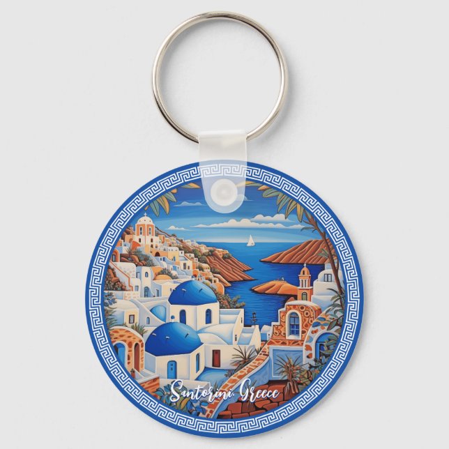 Santorini Griechenland Insel Meeresmalerei | Reise Schlüsselanhänger (Vorderseite)
