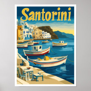 Santorini Griechenland Kunst Vintage Reise Illustr Poster