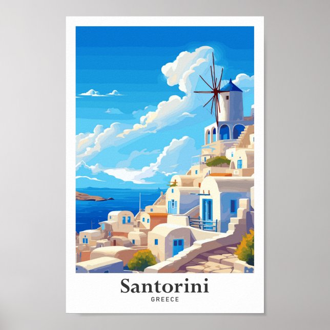 Santorini Griechenland Kunst Vintage Reise Illustr Poster (Vorne)