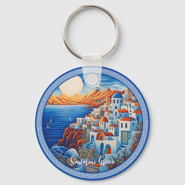 Santorini Griechenland Malerei | Reisekunst Schlüsselanhänger (Vorderseite)