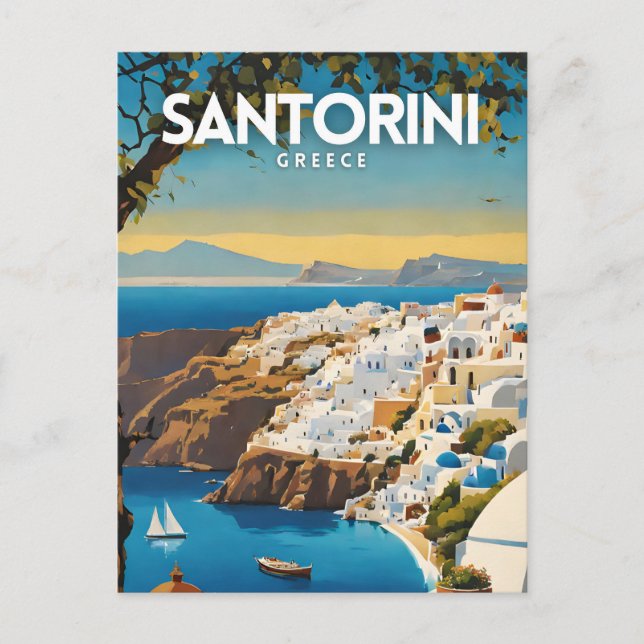 Santorini Griechenland Nostalgische Reise Postkarte (Vorderseite)