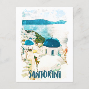 Santorini Griechenland Reisen Wasserfarbe Postkarte
