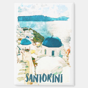 Santorini Griechenland Reisen Wasserfarbenplakat Magnet