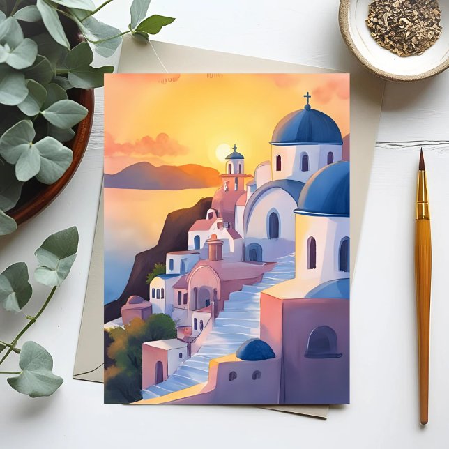 Santorini, Griechenland | Sonnenuntergang an der K Postkarte (Von Creator hochgeladen)