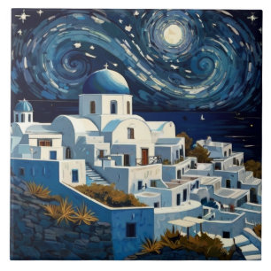 Santorini, Griechenland Starry Night - Griechische Fliese