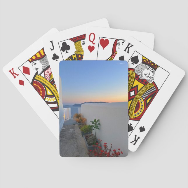 Santorini Griechenland Street Pflanze Sunset Spielkarten (Rückseite)