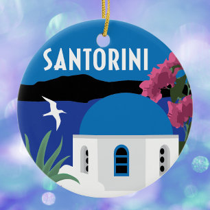 Santorini Griechenland Vintage Reiseart Keramik Ornament