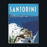 Santorini Griechenland Vintage-Stil Postkarte<br><div class="desc">Santorini Griechenland Szene in einem Vintage Reiseplakat Stil mit Kunst Deko Buchstaben und einen schönen Blick auf die Küste der Insel Santorini mit einem Retro-Gefühl.</div>