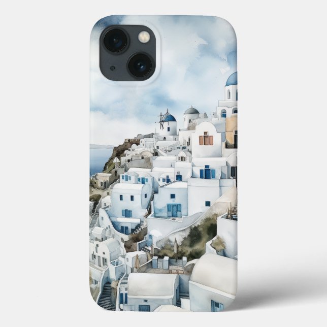 Santorini Griechenland Wassercolor Case-Mate iPhone Hülle (Rückseite)