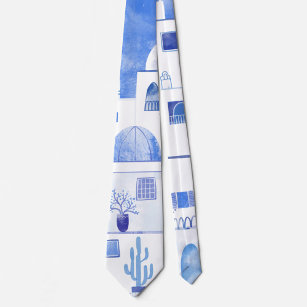 Santorini Griechenland Wassercolor Krawatte