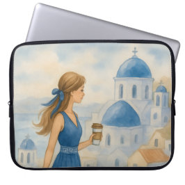 Santorini Griechenland Wasserfarbe Laptopschutzhülle
